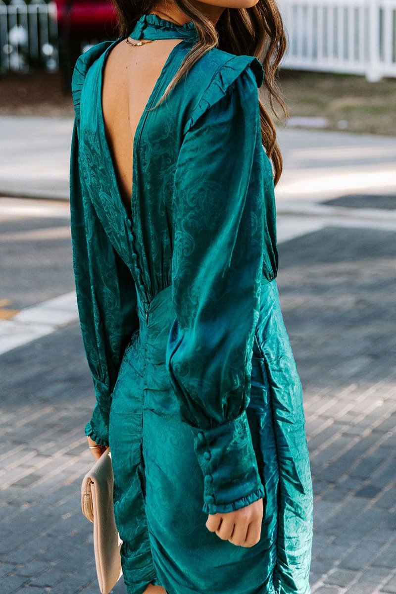 Open Back Jacquard Hip Package Dress