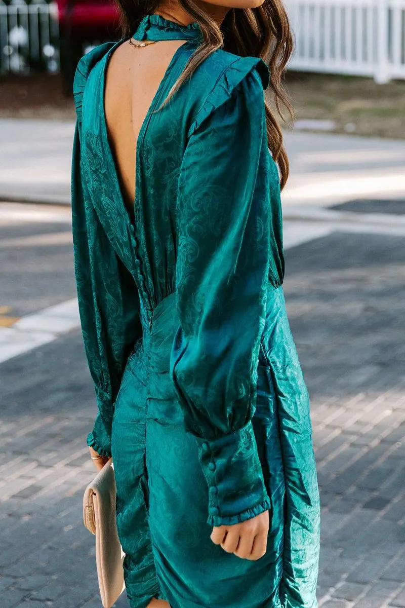 Open Back Jacquard Hip Package Dress