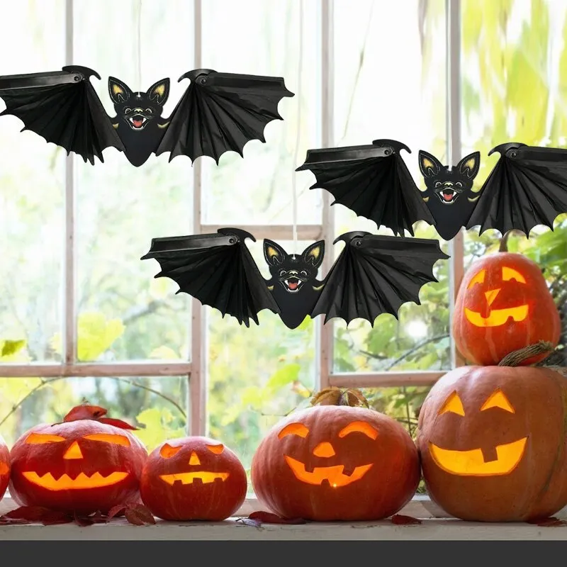 1/2Pcs Halloween Paper Bat Hanging Ornament Props for Halloween Decoration Festival Party Bar Haunted House Decor Indoor Outdoor