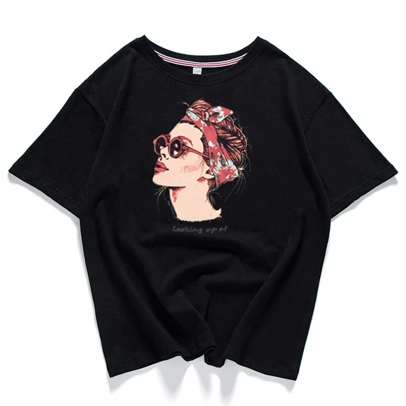 Vogue Casual Funny T Shirt Women's Tops Cotton Summer T-Shirt Woman Pink Yellow Black New Round Neck Avatar Printing Female Top