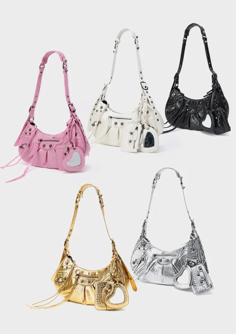 Bag New 2023 Black Gothic White Fashion Black Pink Rivets Crossbody Shoulder Bags Purse Women Underarm Bags  Motorcycle Bag