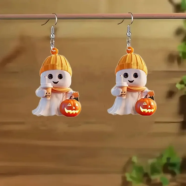 Vintage Halloween Pumpkin Ghost Earrings