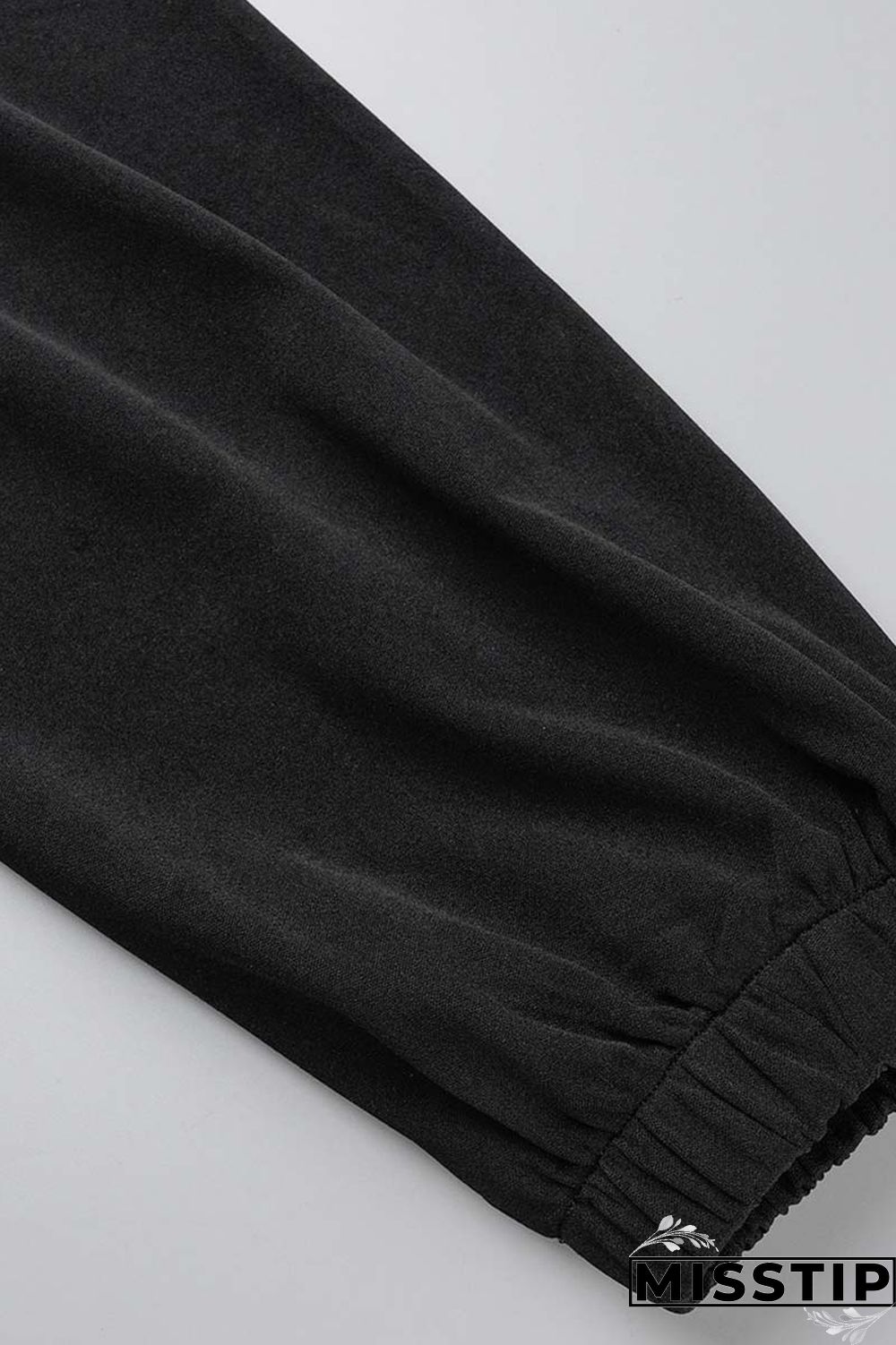 Black Casual Solid Patchwork Zipper Collar Plus Size Two Pieces