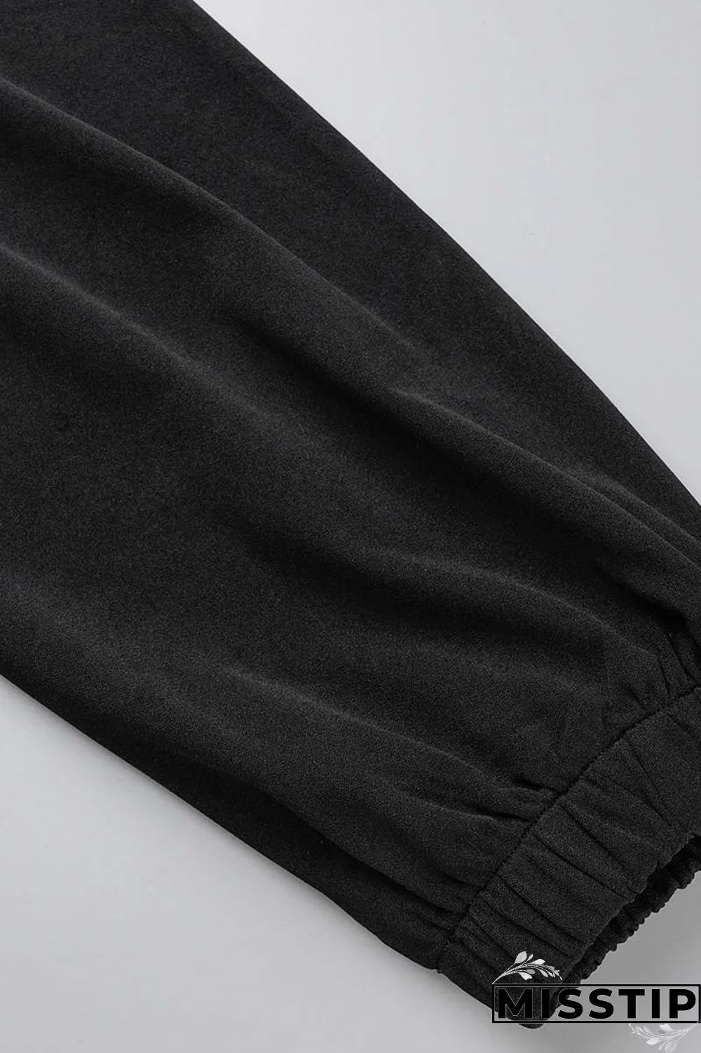 Black Casual Solid Patchwork Zipper Collar Plus Size Two Pieces