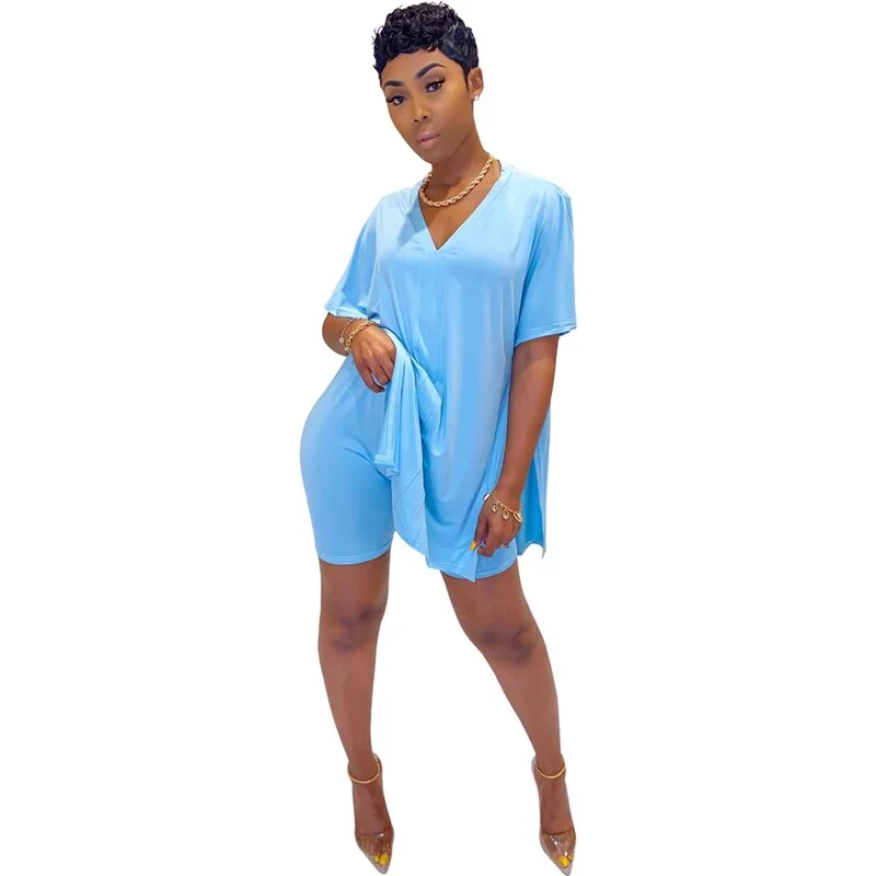 2020 Women Clothes Casual V Neck T Shirt Top and Shorts Set Streetwear Sexy Outfits for Women Suit Summer Short Two Piece Sets