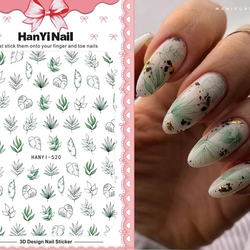 Holographic Fall Nail Foils Stickers Flower Leaf Maple Plants Self Adhesive Transfer Decals Sliders 3D Charms Nail Art Decor-Nail Inspo