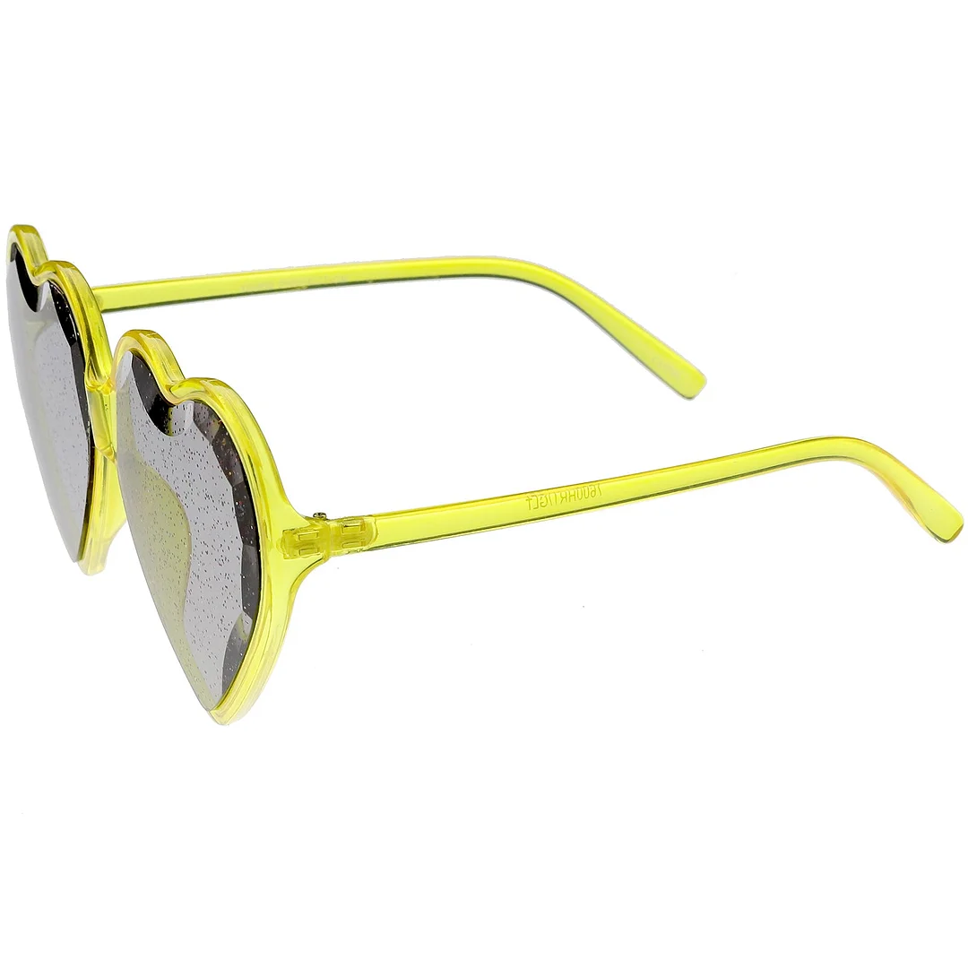 Women's Novelty Oversize Heart glasses Smoke Glitter Lens 62mm
