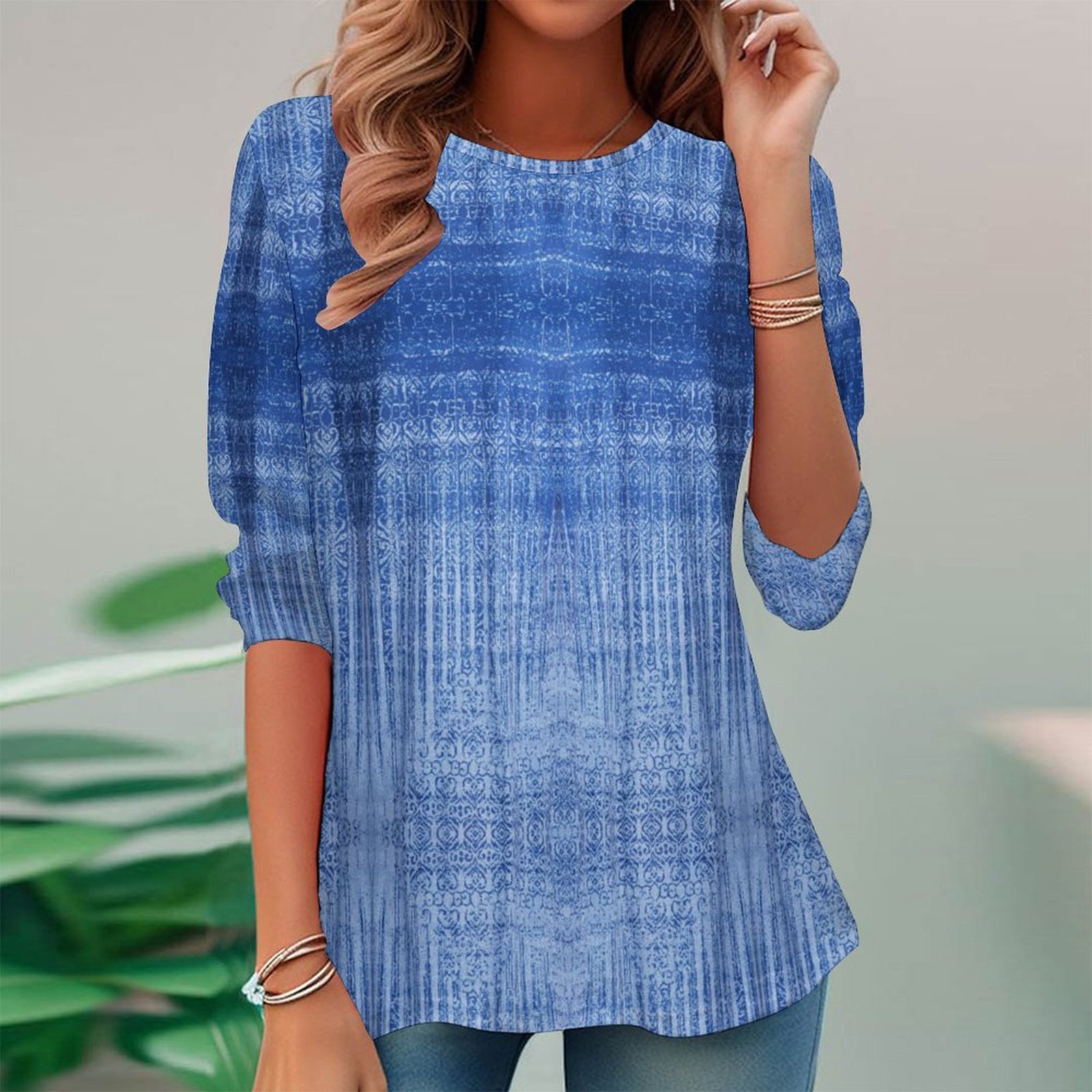 Women Long Sleeve V-neck Graphic Floral Printed Top