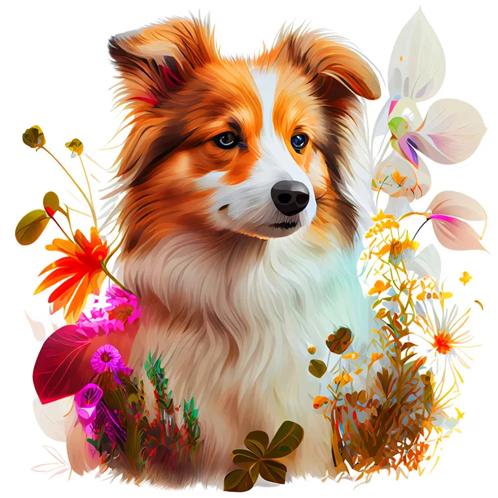 4pcs/Set Diamond Painting - Full Round Drill - Flower Dog(Canvas|30*30cm)