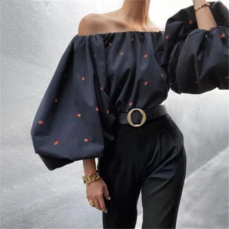 off shoulder top with balloon sleeve