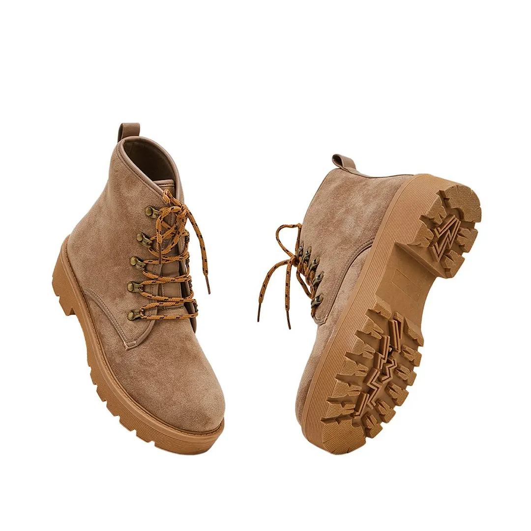 Women's Simple Faux Suede Lace Up Combat Boots