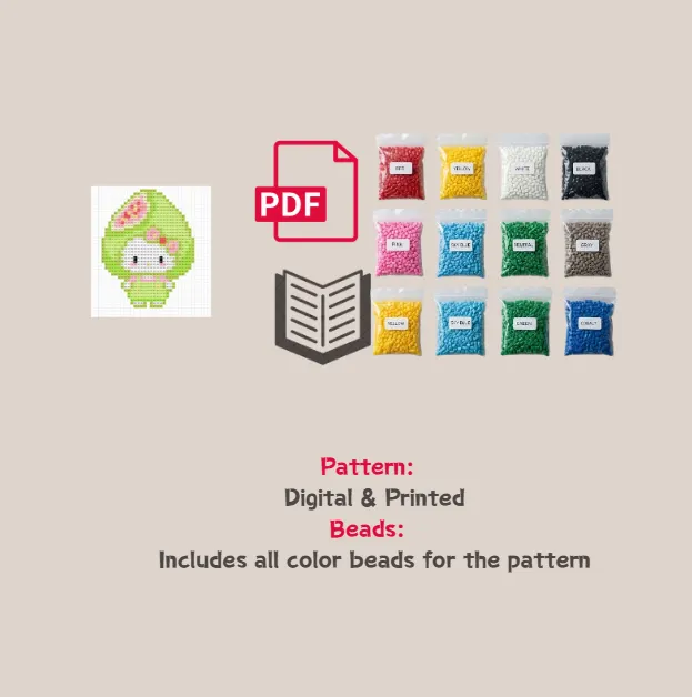 Green Guava Kitty Pixel Pattern Fuse Bead Kit  | Cute DIY Fuse Beads Set