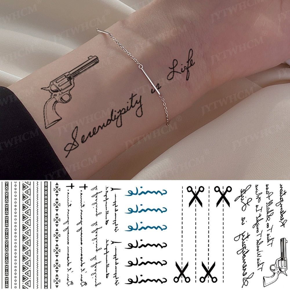 Waterproof Temporary Tattoo Sticker Heart Gun Flash Old School Bracelet Tattoos Scissors Body Art Arm Fake Tatoo For Women Men