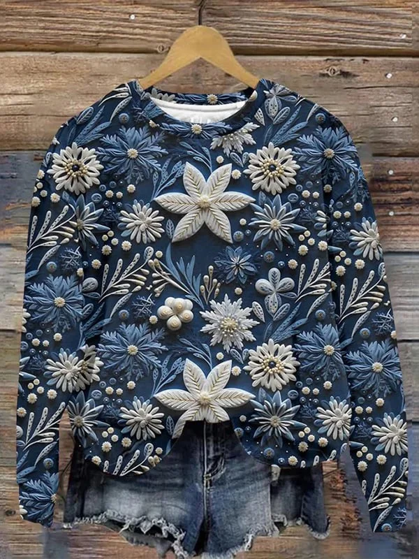 Women's Floral Embroidery Pattern Art Print Sweatshirt
