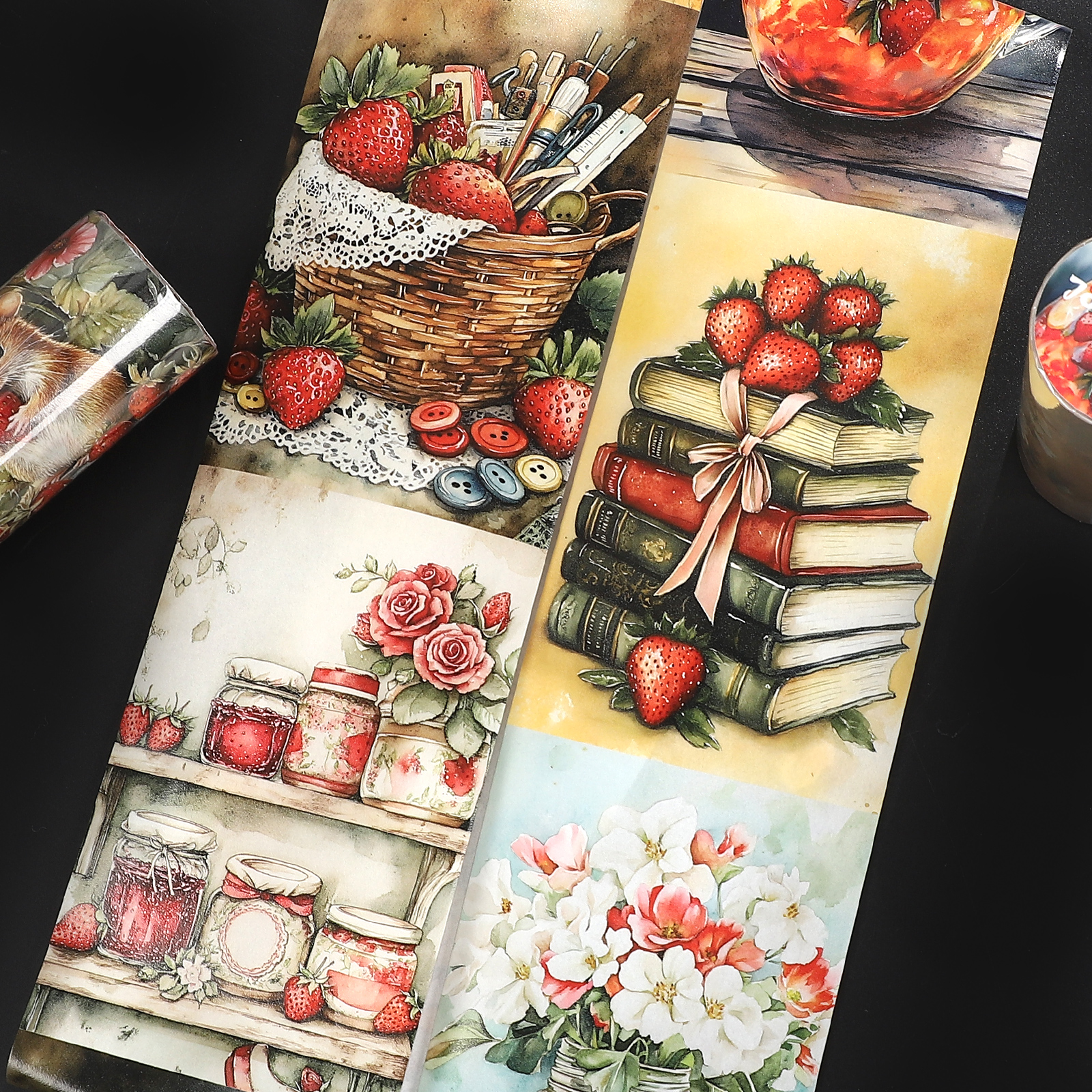 와시 테이프 - 80mm*200cm 빈티지 딸기꽃