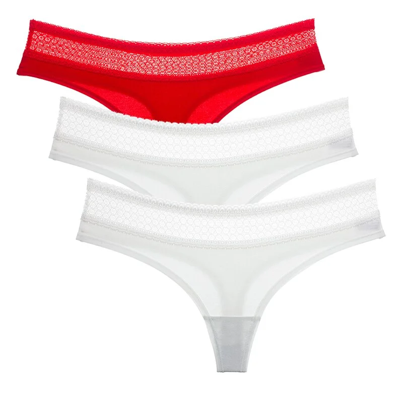 3Pcs/set Women Thongs Soft Cotton G-String Panties Sexy Lace Underpants Lingerie Female Underwear M-XL Girl Thong