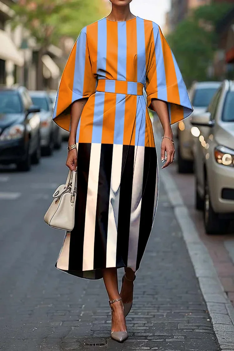Women's Elegant Geometric Abstract Art Print Midi Dress