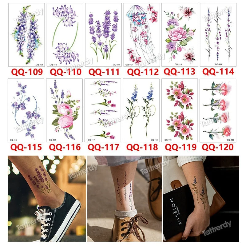 12Pcs/Set Waterproof Temporary Tattoo Sticker Small Rose Daisy Peony Flash Tatoo Flower Hand Ankle Wrist Fake Tatto For Body Art