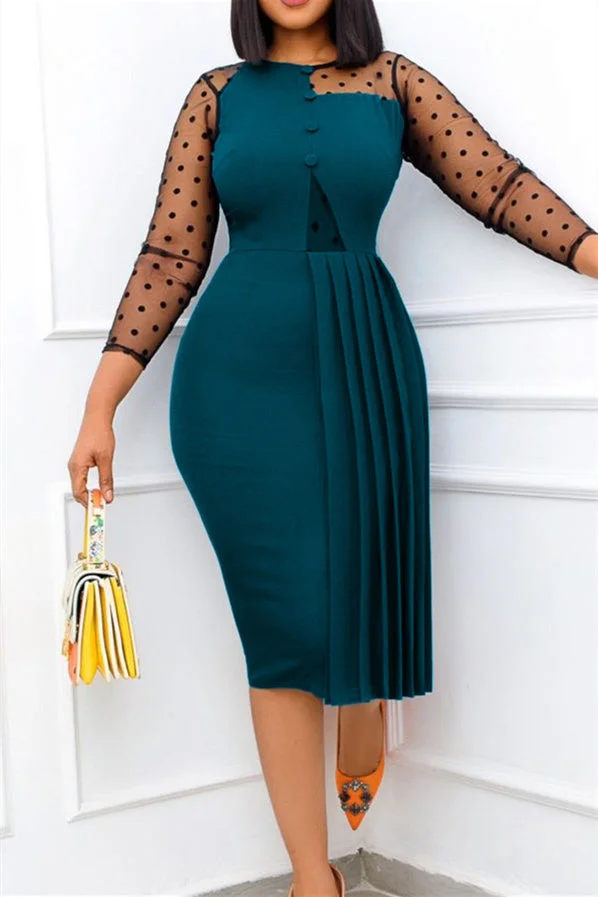 Fashion Mesh Splicing Split Dress