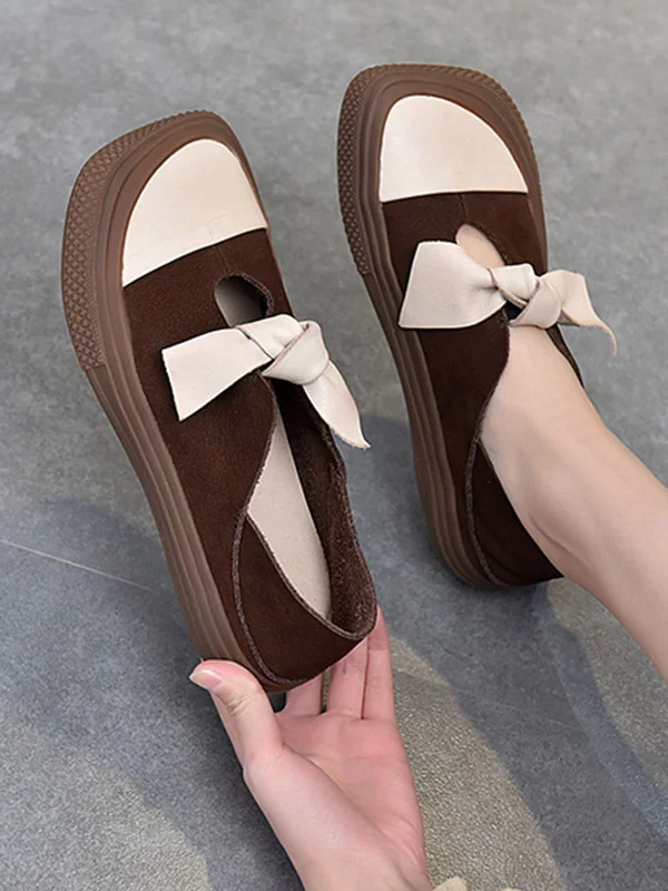 Original Bow Hollow Split-Joint Leather Shoes