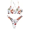 ZAFUL Flower Bikini Set Retro Women Push up Bra Bandeau Bikinis Padded Summer Female Biqinis Lace Swimsuit Brazilian Beachwear