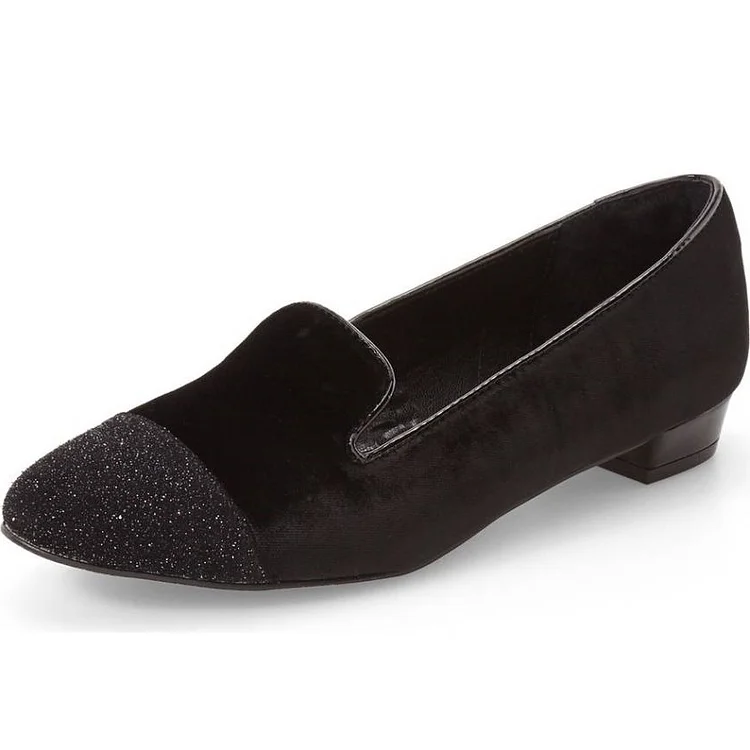 Black Velvet Loafers for Women Glitter Comfortable Flats |FSJ Shoes