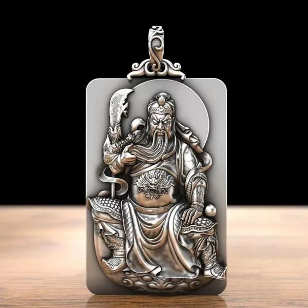 Sterling Silver Guan Gong God of War Pendant Necklace