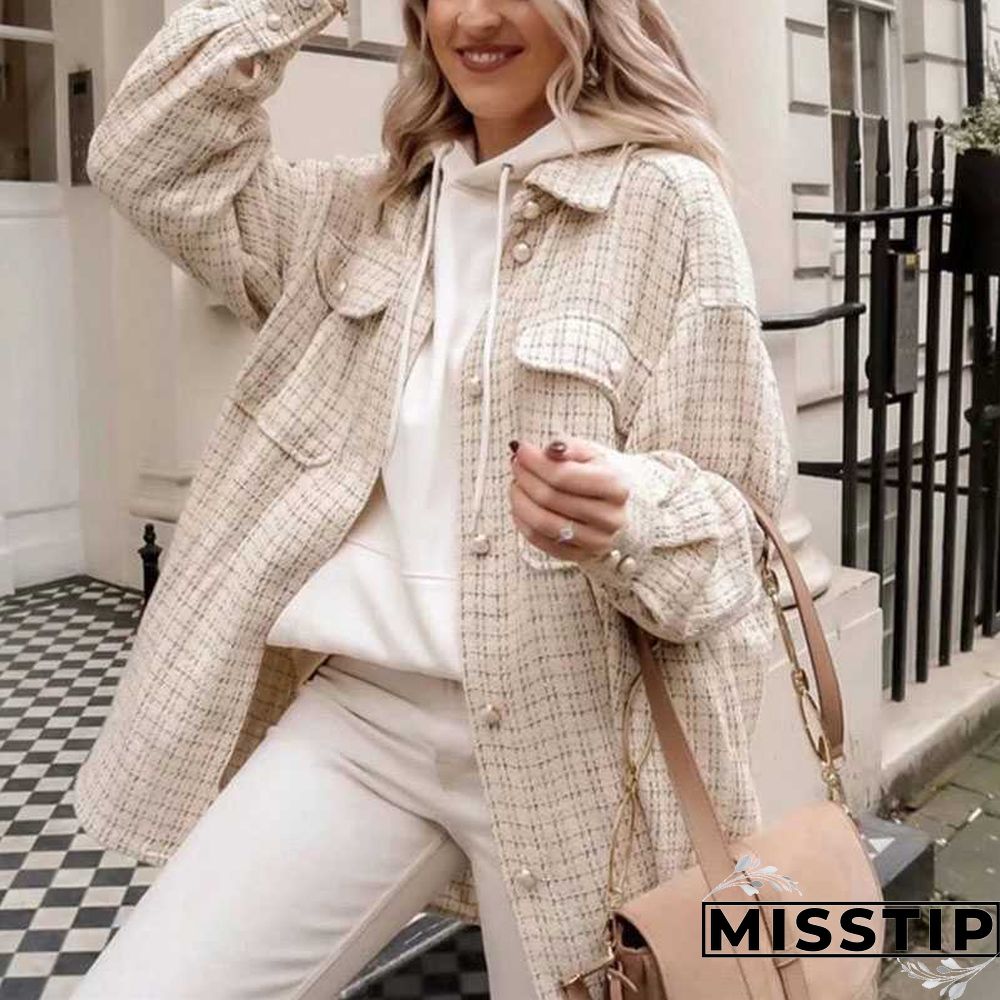 Classic Thick Colorblock Checked Button Down Shirt Jacket Woolen