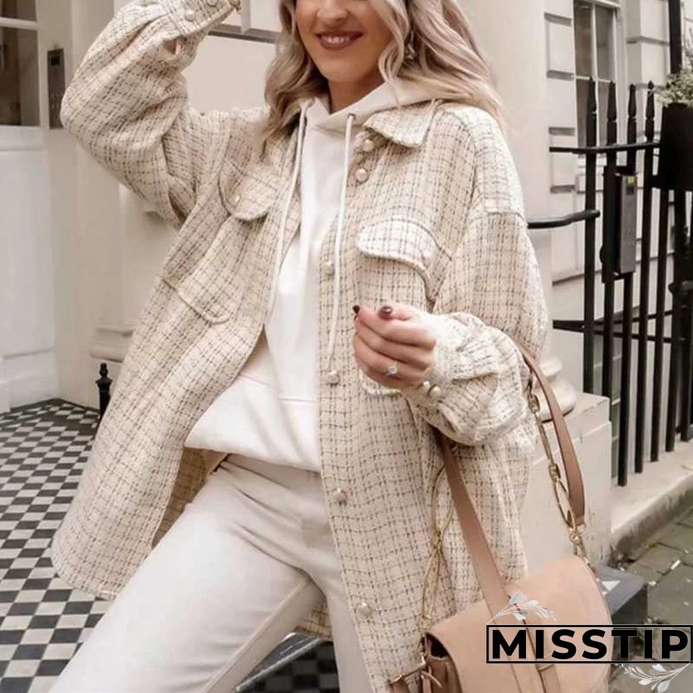 Classic Thick Colorblock Checked Button Down Shirt Jacket Woolen