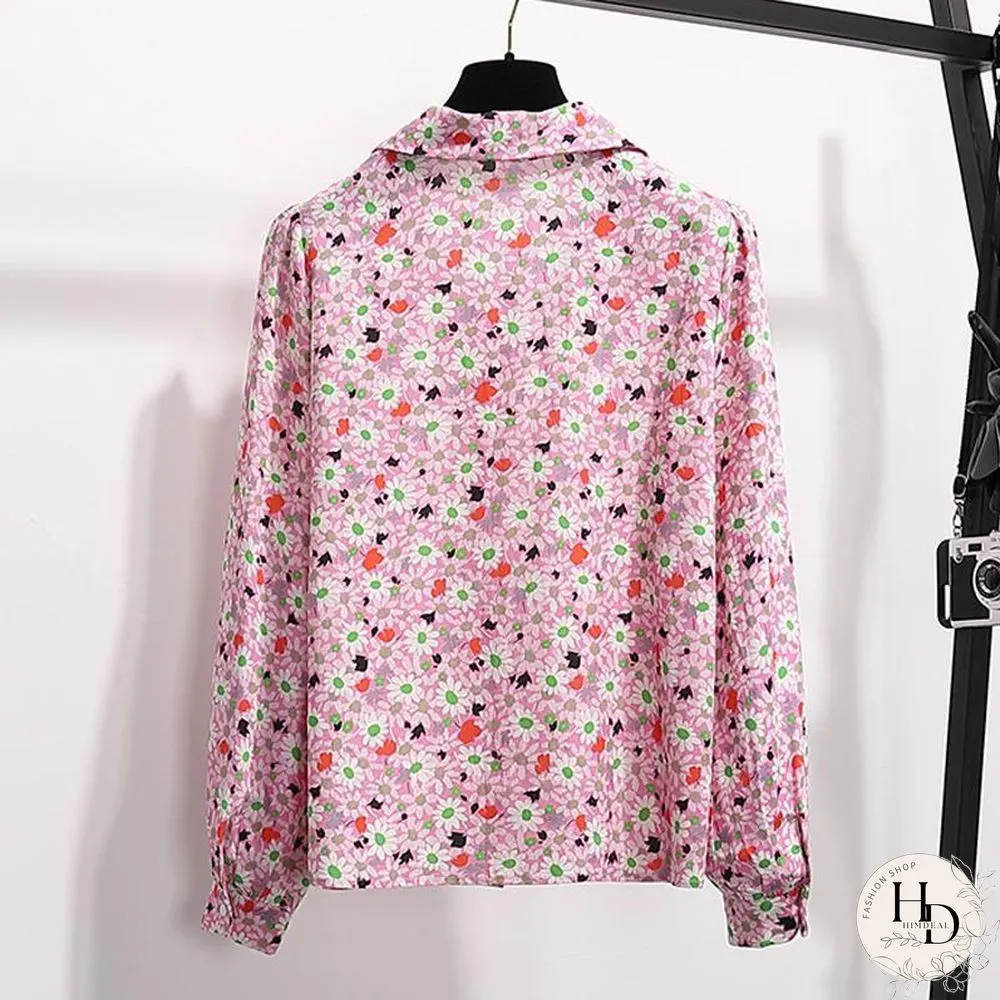 Vintage Floral Blouse+ Denim Shorts P16182