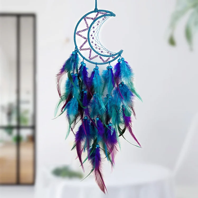 Olivenorma Purple Blue Beaded Black Feather Dream Catcher