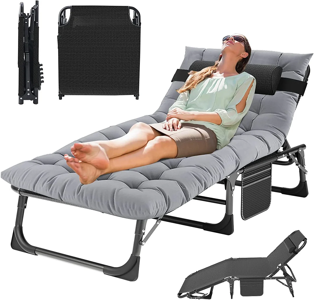  Folding Lounge Chair 5-Position, Folding Cot, Portable Outdoor Folding Chaise Lounge Chair for Sun Tanning, Perfect for Pool Beach Patio Sunbathing