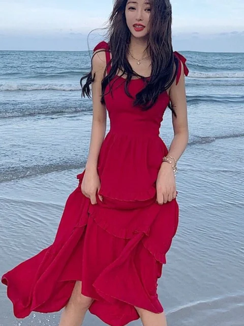 Fashionable TemperamentSlimming Sling Bow Beach Party Chiffon Dress