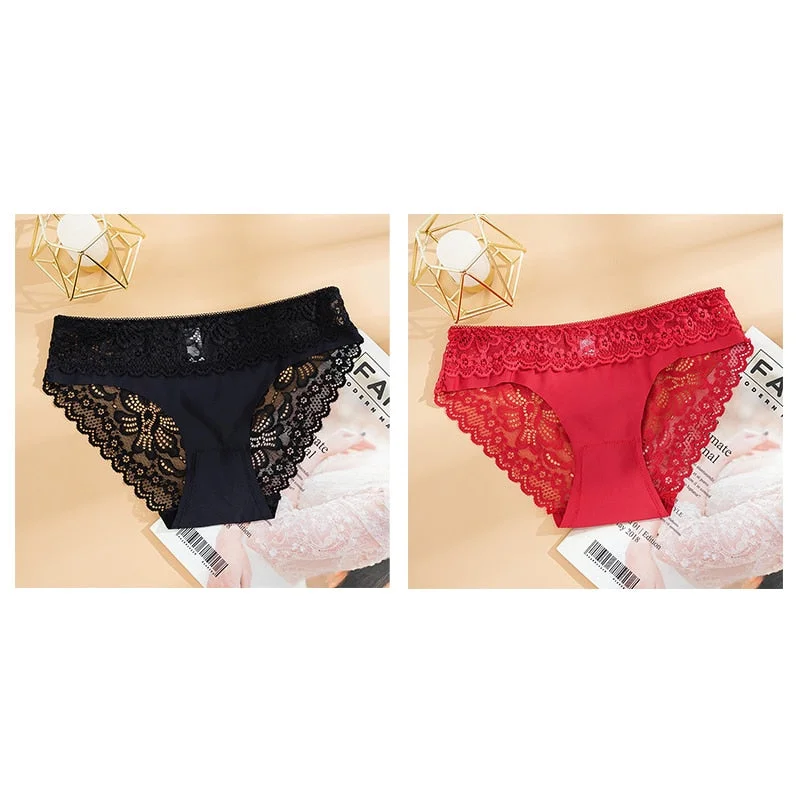 2PCS/Set Lace Panties Seamless Women's Underwear Soft Lingerie Intimate Sexy Female Underpants Comfortable Floral Pantys