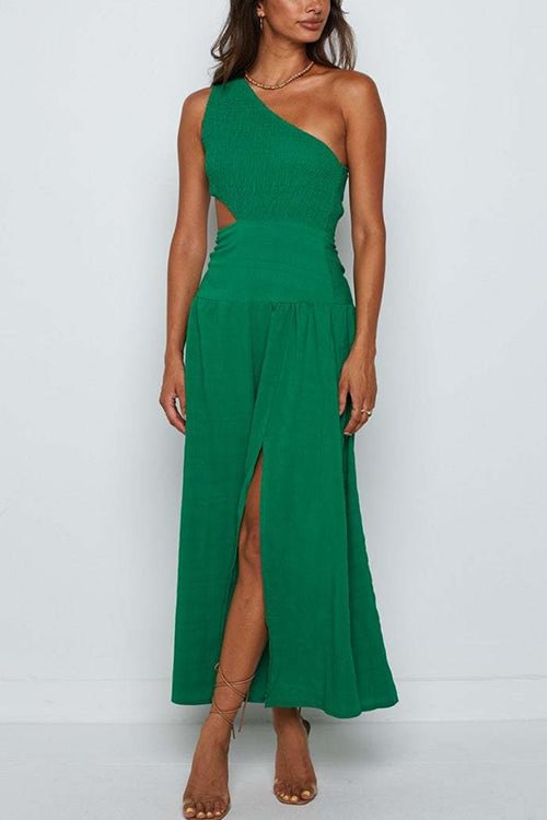 One Shoulder Sleeveless Cut Out Slit Beach Dress