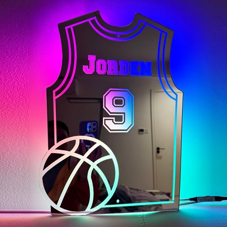 Personalized name custom basketball mirror wall lamp for basketball enthusiasts