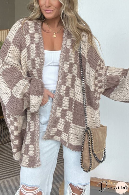 Casual Plaid Mid-length Loose Knitted Outerwear