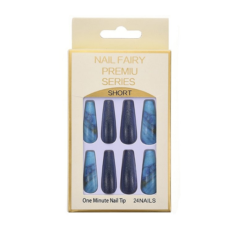 24Pcs Long French Ballerina False Nails 2022 New Line Streak Pattern Design Wearable Coffin Fake Nails Gradient Full Cover Nail