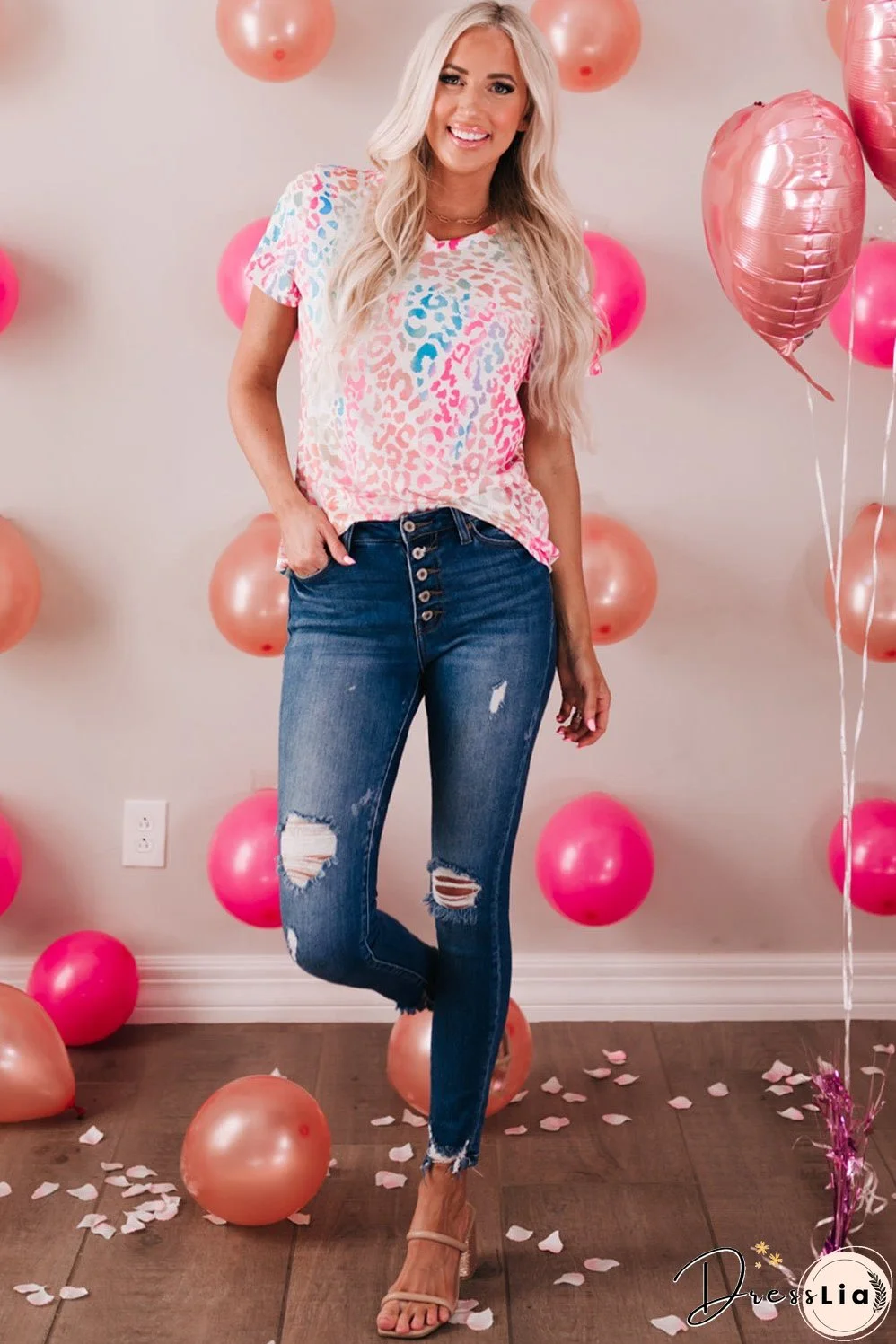 Leopard V-Neck Short Sleeve Tee Shirt