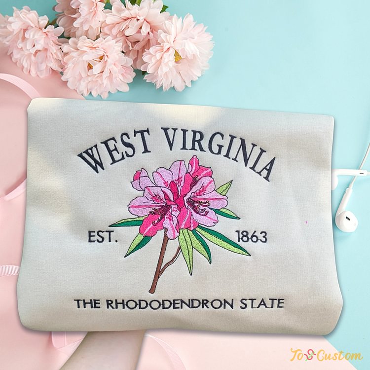 TOSCUSTOM™ West Virginia State 1863 Rhododendron Personalized Embroidered Sweatshirt