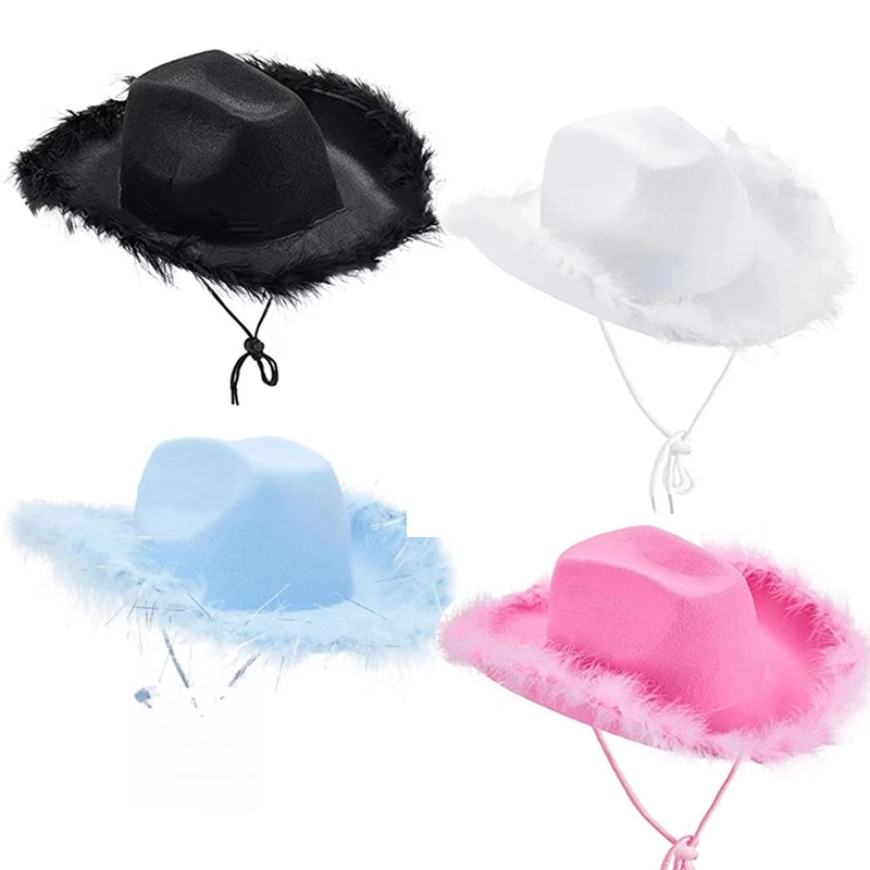 Spot Pink Fur Denim Hat Velvet Decorative Hat Pink Cowboy Hat Western Denim Felt Styling Hat