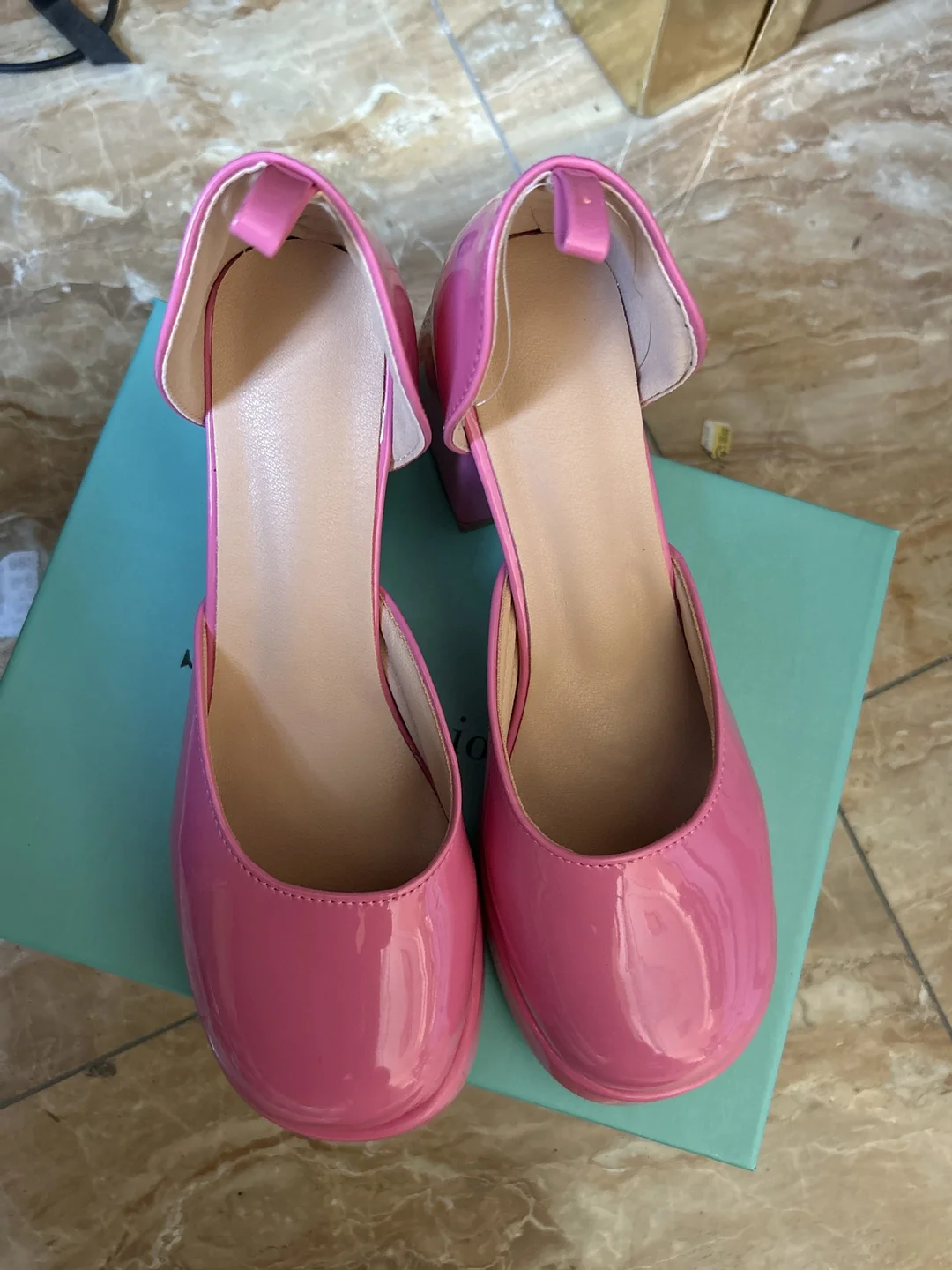 Yyvonne Spring And Summer Barbie Powder Single Shoe Waterproof Table With Baotou Thick Heeled Mary Jane Head High Heels