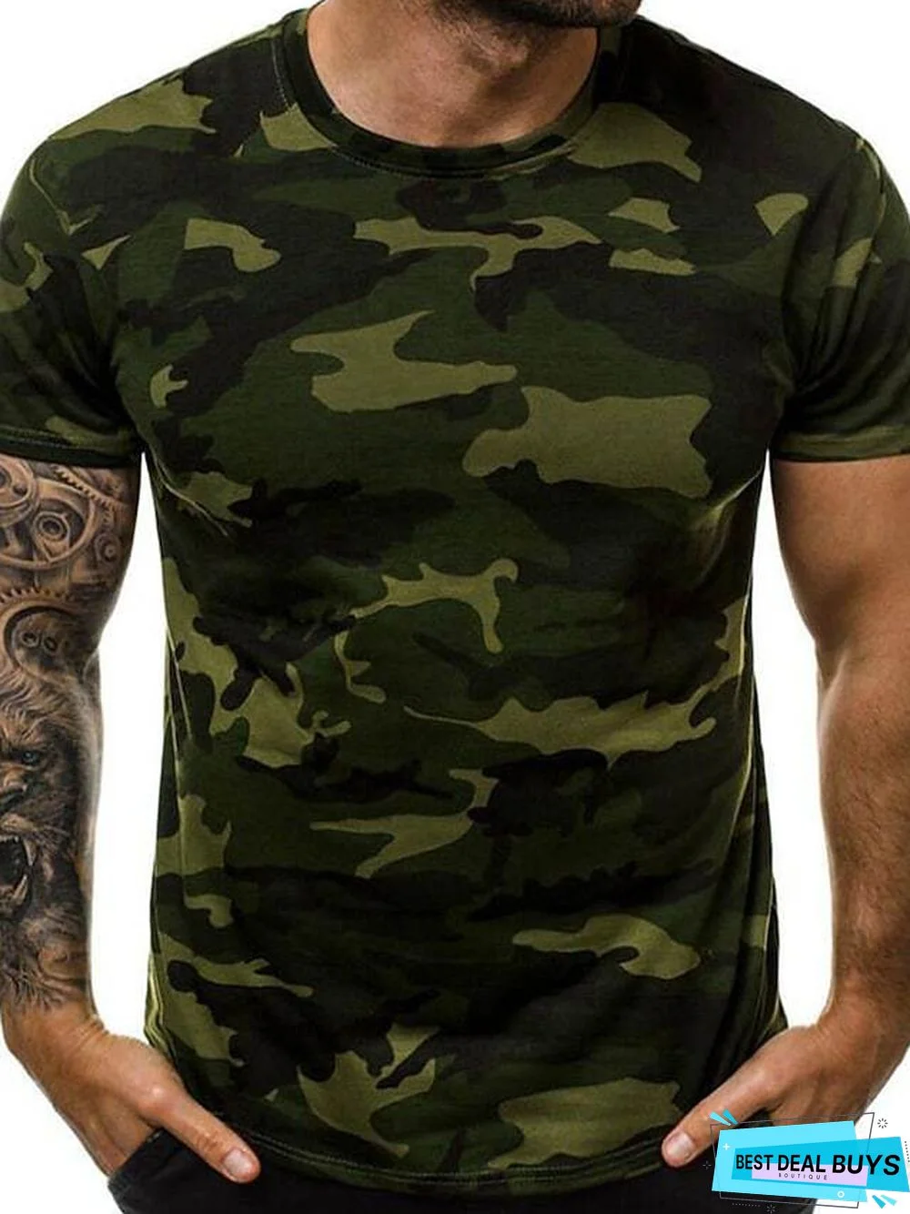 Men's T-Shirt Non-Printing Camo / Camouflage Short Sleeve Daily Tops Round Neck
