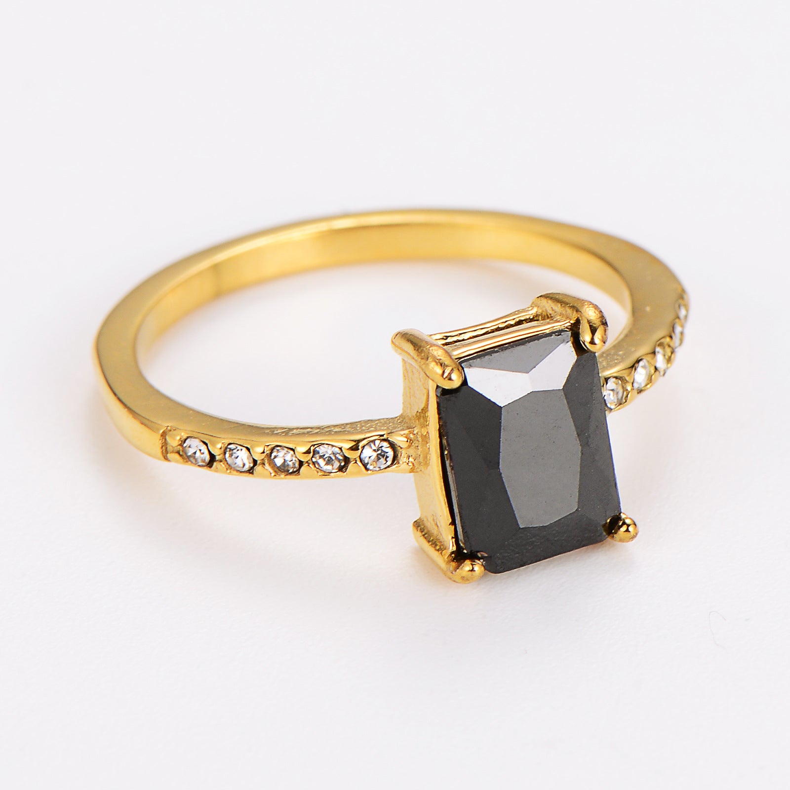 Aml Stainless Steel Square Zircon Ring Versatile Color Ring Female Stainless Steel