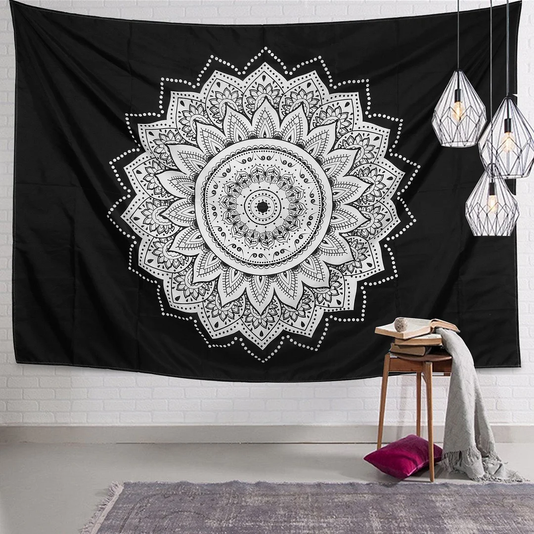 Hippie Mandala Skull Tapestry Wall Hanging Tarot Night Psychedelic Chakra Tapestry Moon World Map Landscape Wall Carpet Blanket