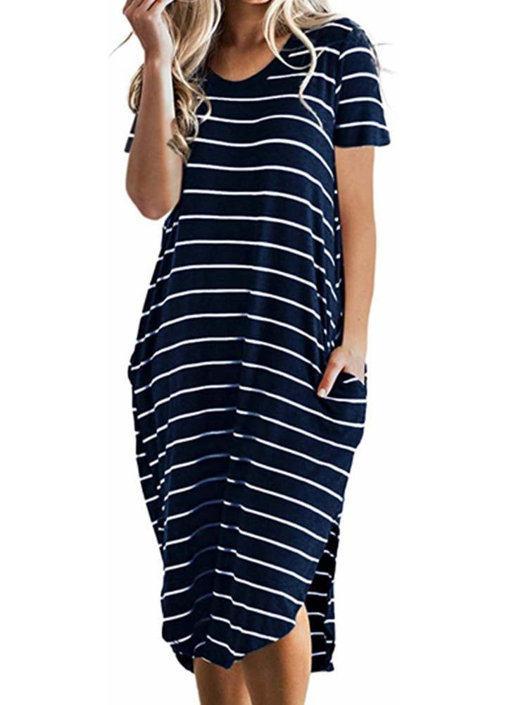 Women's Scoop Neck Short Sleeve Midi Dress