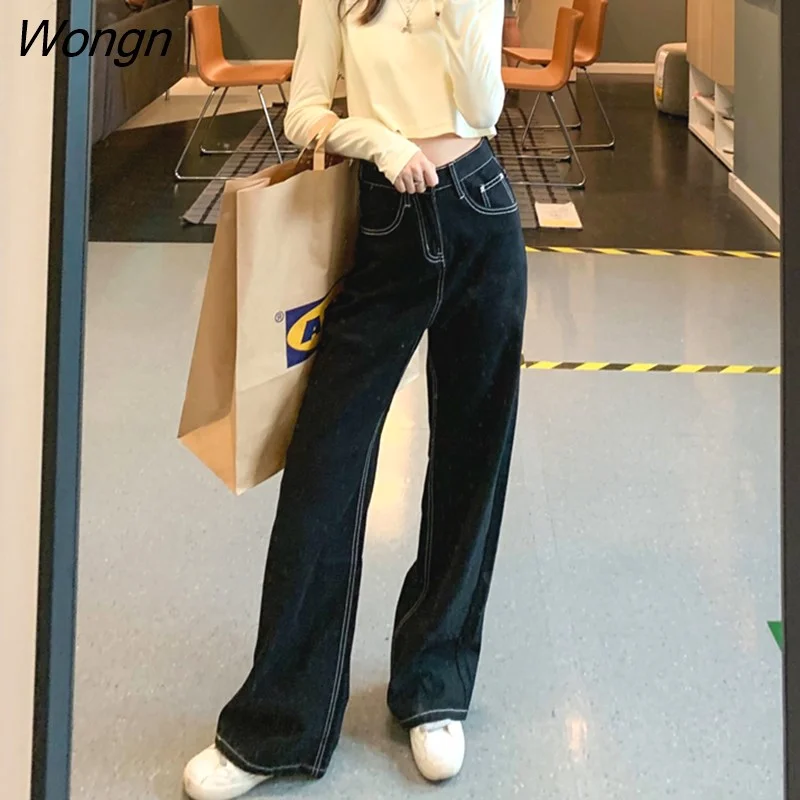 Wongn Jeans Bleached Washed Gradient Sweet Trendy Slim Y2k Streetwear Harajuku Kawaii Summer Джинсы Женские Chic Females Vintage