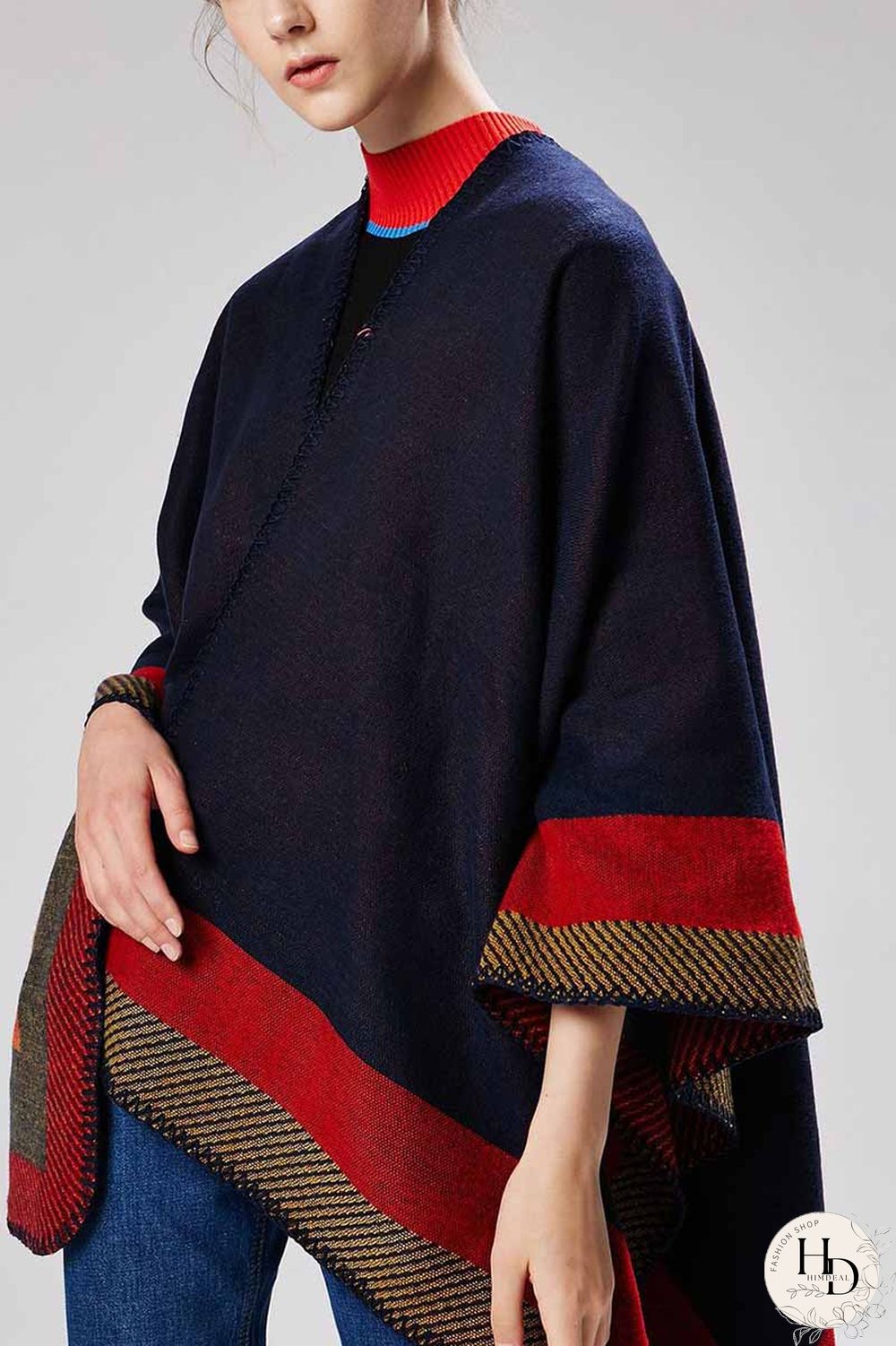 Contrast Loose Cloak Tops