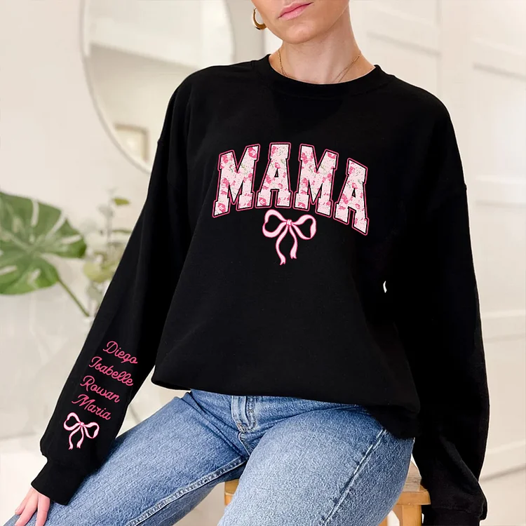 Mama, Coquette, Pink Bows, Trend, Girly, Soft Girl Era Sweatshirt, Women's Crew Neck, Crewneck Casual Comfort Womenswear Comfortable Graphic