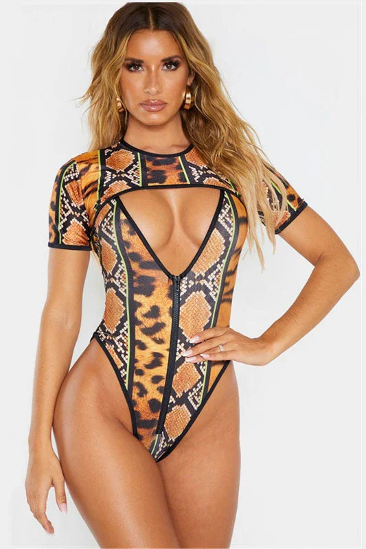 Over Size Snakeskin Zipper Bikini Two-Piece Swimsuit